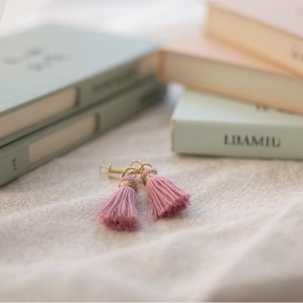 Elegant Pink Tassel Earrings gold over silver, stamped .925